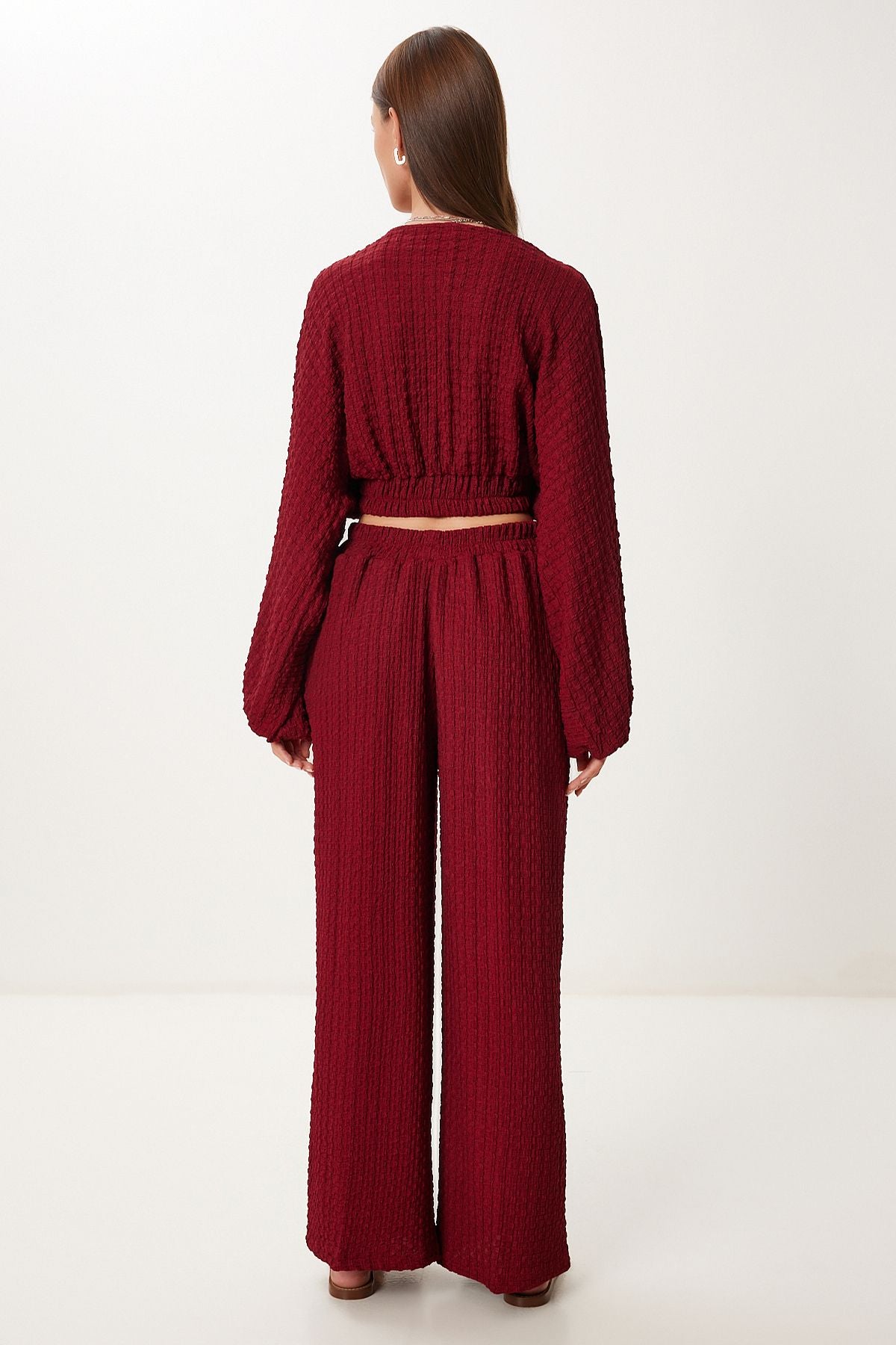 Bordo Dokulu Bluz Pantolon Takım RV00214