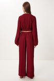 Bordo Dokulu Bluz Pantolon Takım RV00214