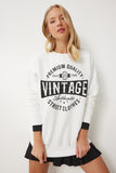 Ekru Baskılı Oversize Şardonlu Örme Sweatshirt KB00038