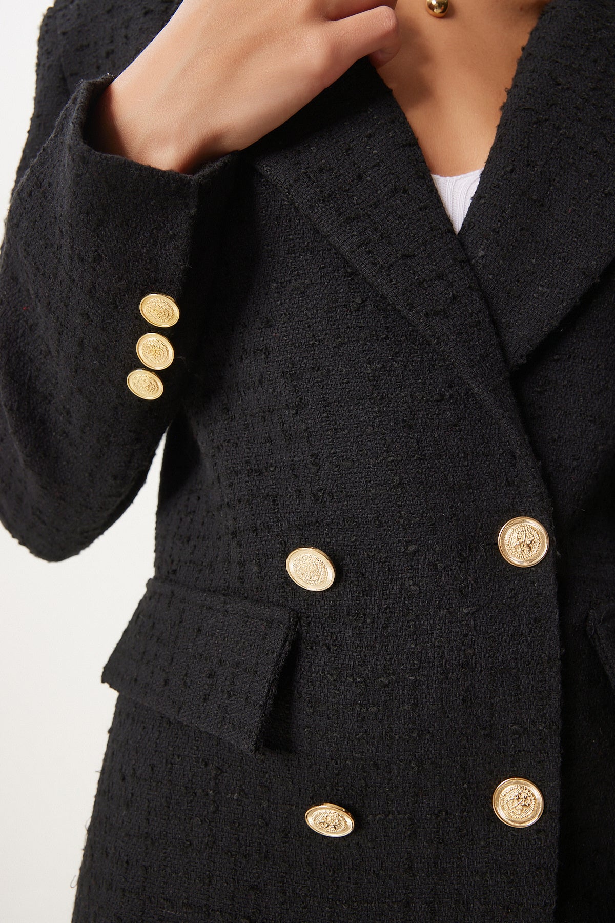 Siyah Düğmeli Blazer Tüvit Ceket WF00004