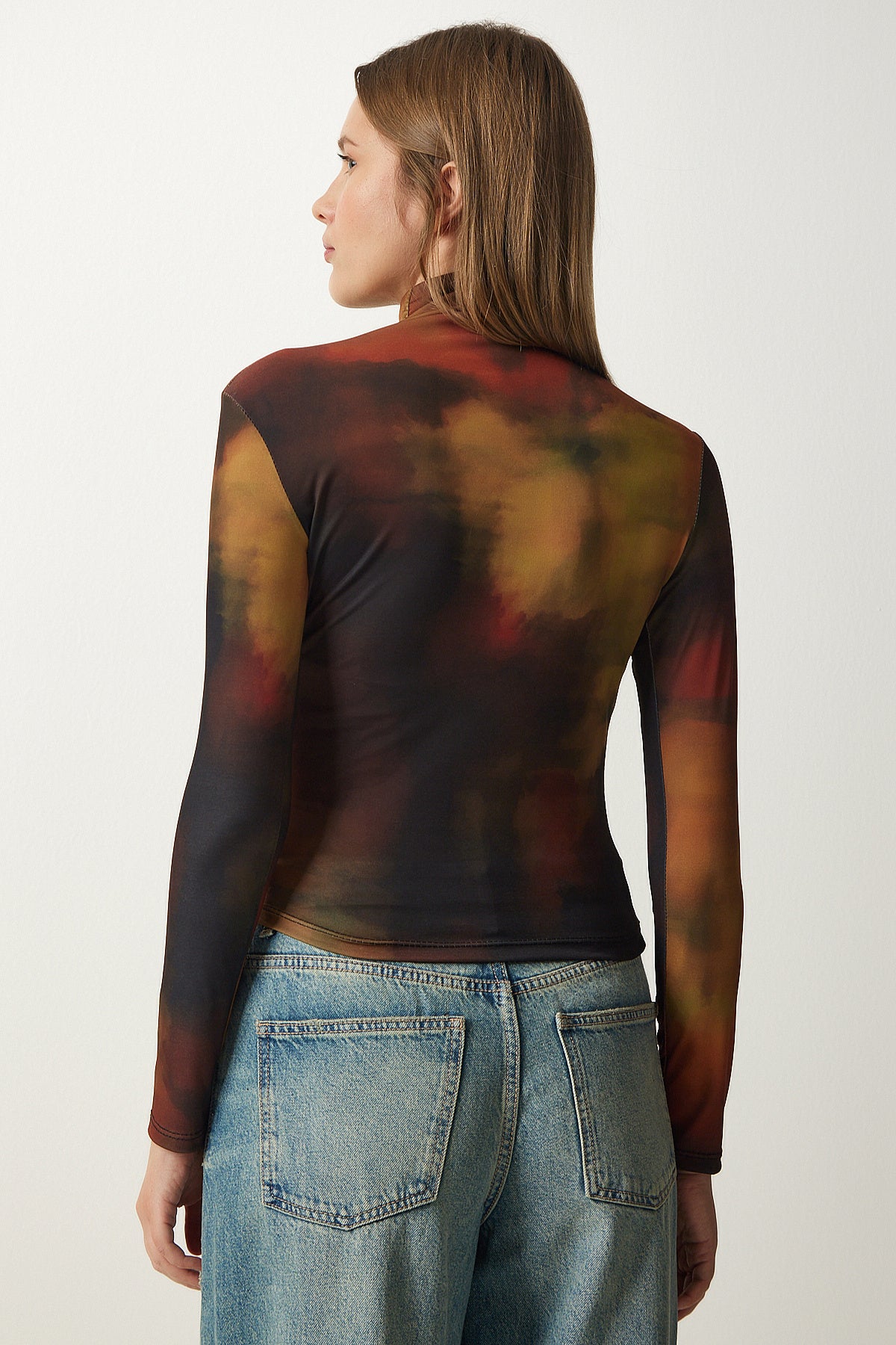 Kahverengi Drapeli Dik Yaka Sandy Bluz FF00138