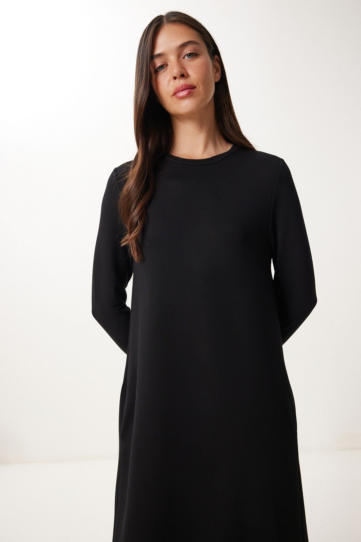 Siyah Basic Cepli Esnek Örme Elbise DZ00131