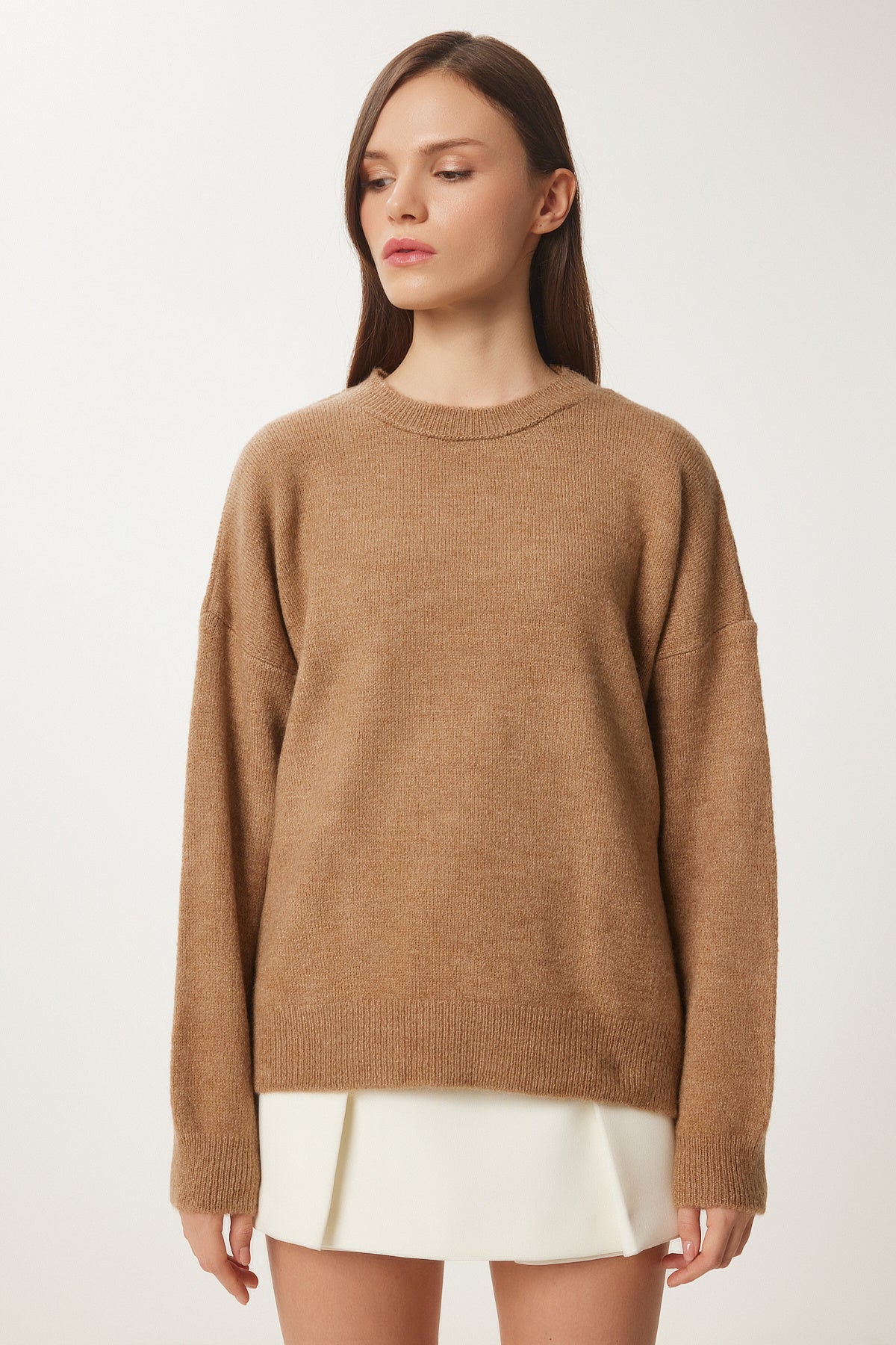 Bisküvi Bisiklet Yaka Oversize Triko Kazak BV00085