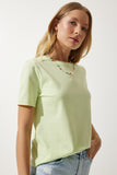 Açık Yeşil Bisiklet Yaka Basic Örme T-Shirt UB00229