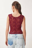 Bordo Dantelli Esnek Crop Bluz KH00095