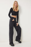 Siyah Geniş Paça Kargo Jean FN03184