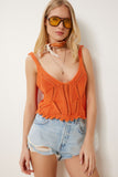 Oranj Ajurlu Yazlık Esnek Crop Triko Bluz NS00446
