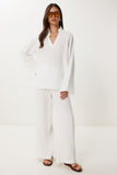 Ekru Müslin Bluz Pantolon Takım  FN03470