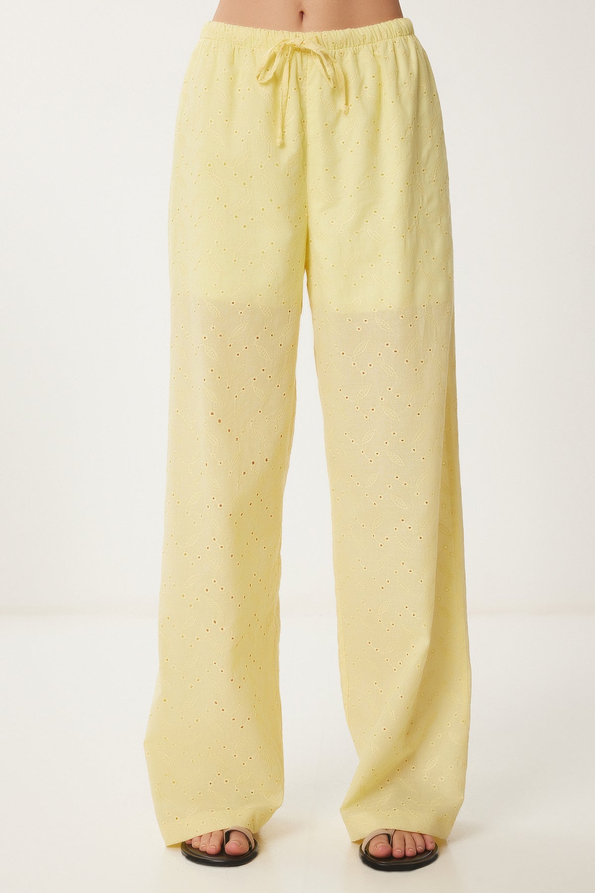 Sarı Fistolu Geniş Paça Keten Pantolon RG00058