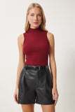 Bordo Boğazlı Pamuklu Örme Bluz GT00004