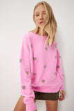 Pembe Kalp Dokulu Oversize Triko Kazak PF00088