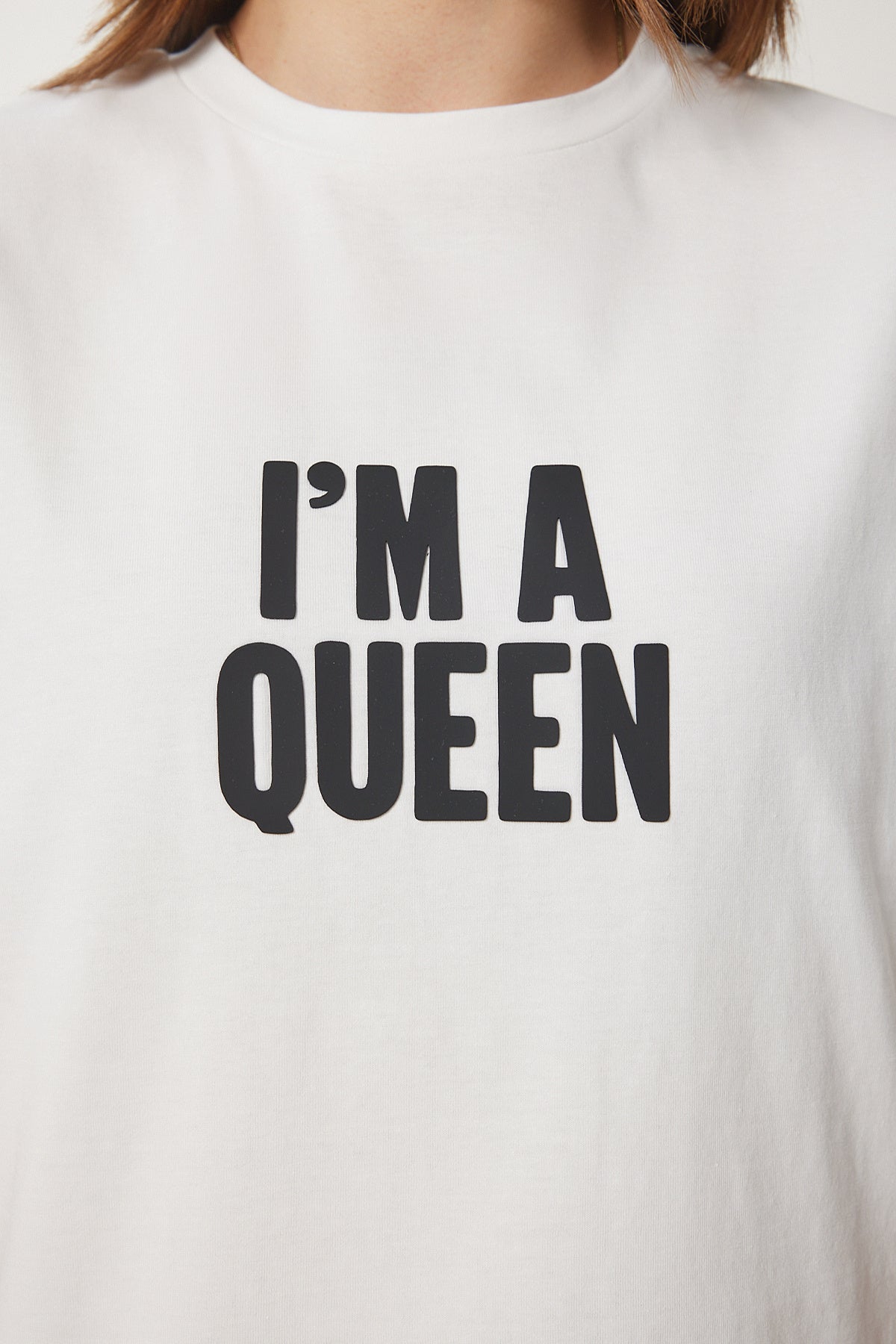 Ekru Sloganlı Örme T-Shirt CR00458