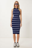 Lacivert Çizgili Yazlık Triko Bodycon Elbise NS00442
