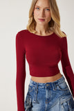 Bordo Siyah Bisiklet Yaka Basic 2'Li Paket Crop Örme Bluz OW00035
