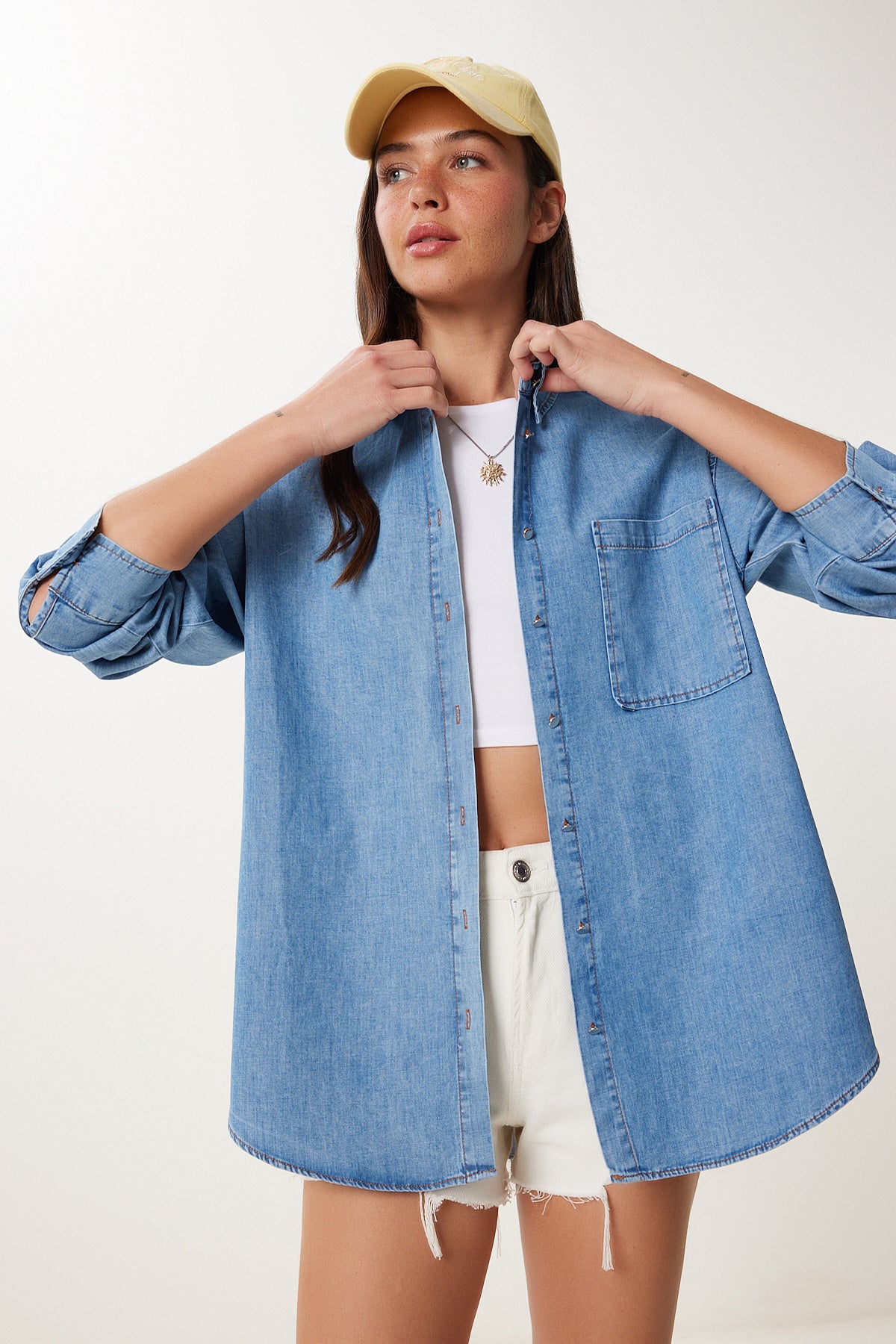Açık Mavi Cep Detaylı Denim Gömlek MX00221