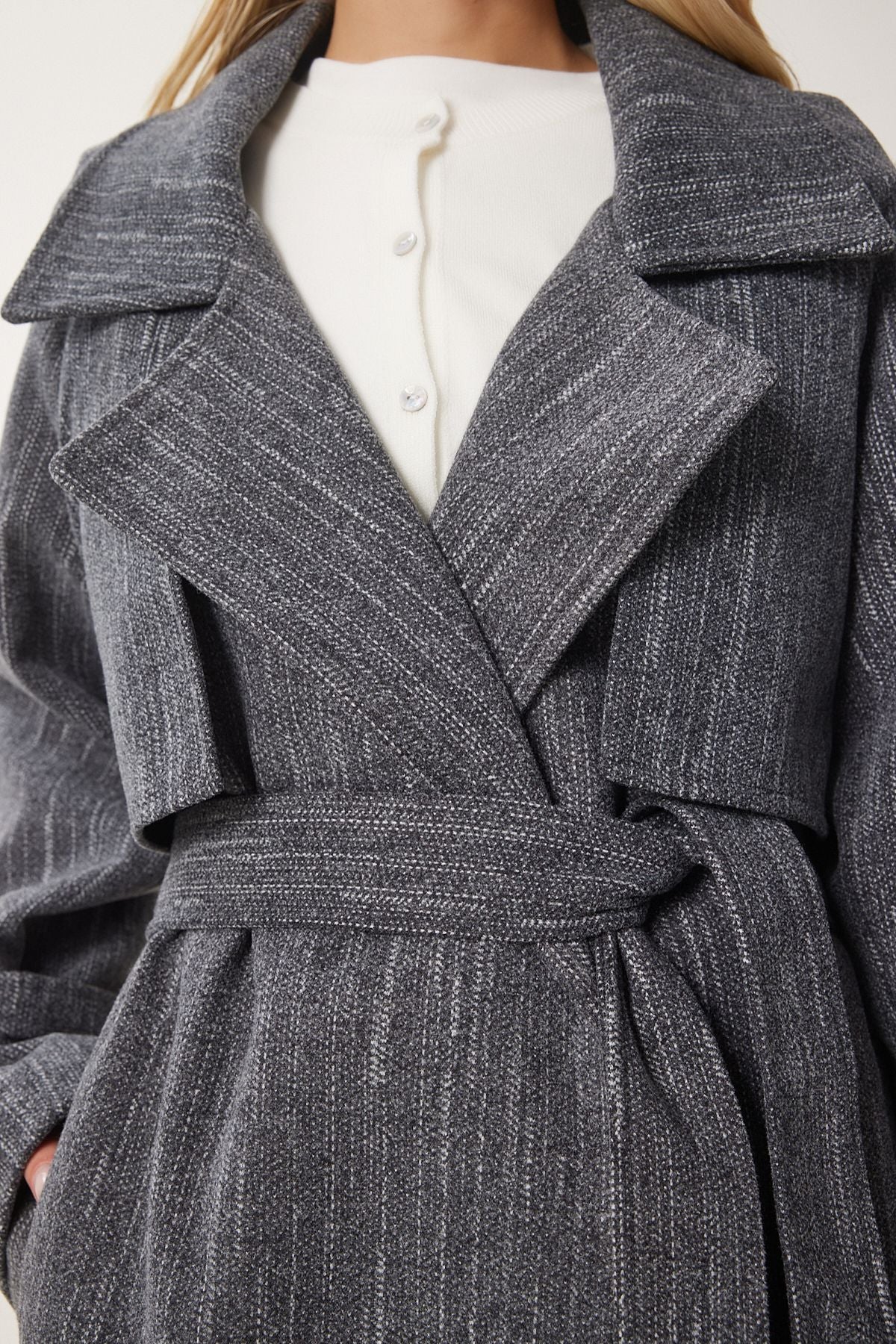 Antrasit Premium Oversize Kaşe Kaban FN03420