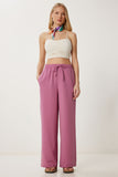 Koyu Pembe Geniş Paça Keten Pantolon DP00261