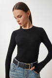 Siyah Bisiklet Yaka Basic Örme Bluz CR00439
