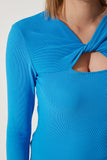 Canlı Mavi Cut Out Detaylı Fitilli Örme Bluz SF00005