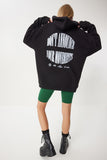 Siyah Kapüşonlu Şardonlu Oversize Sweatshirt OW00048