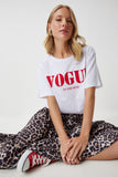 Beyaz Baskılı Pamuklu Örme T-Shirt AN00196