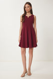 Bordo Volanlı Mini Örme Elbise ZV00296