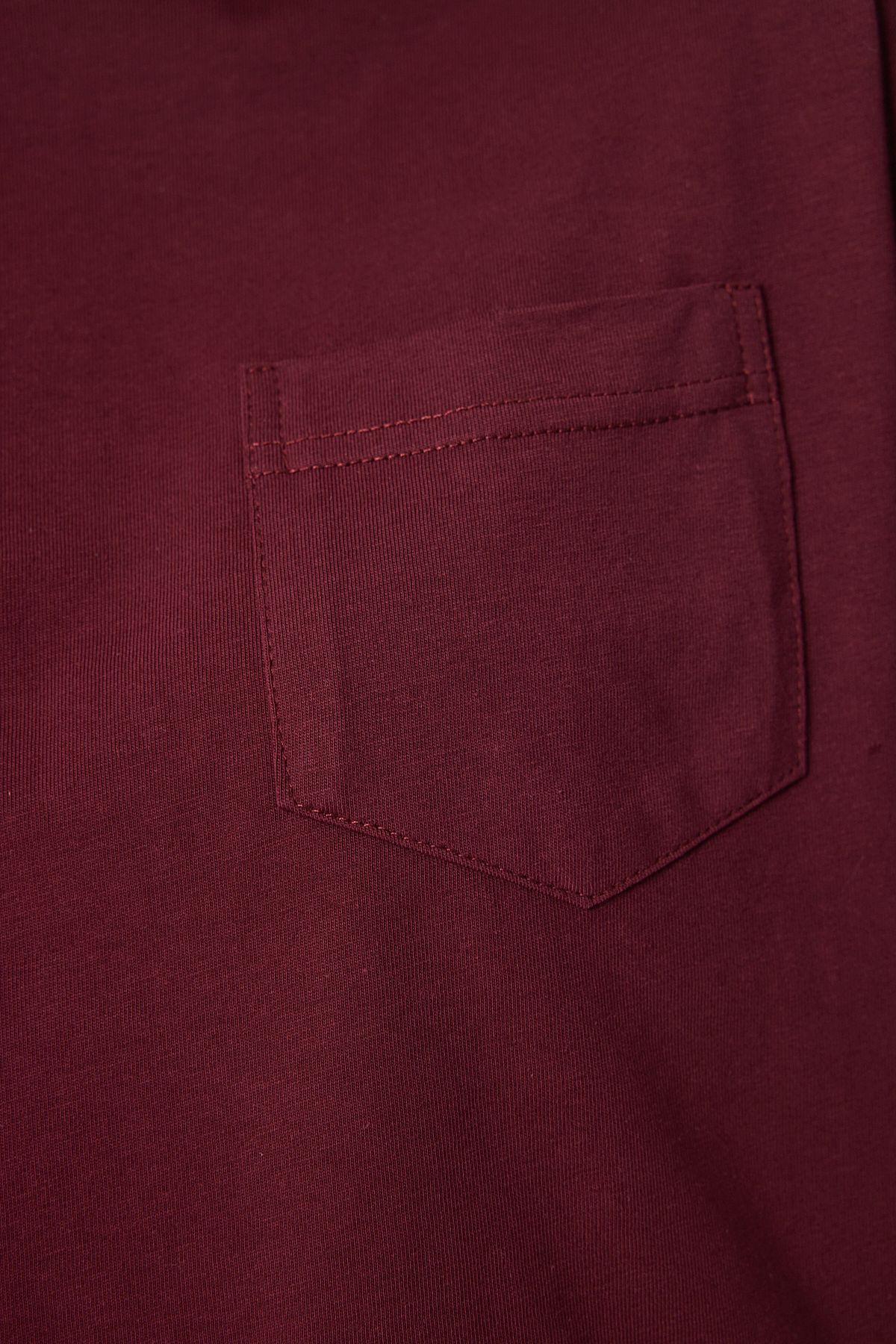 Bordo Pamuklu Crop Örme T-Shirt CR00443