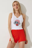 Beyaz Oranj Baskılı Atlet Şort Pijama Takımı CE00093