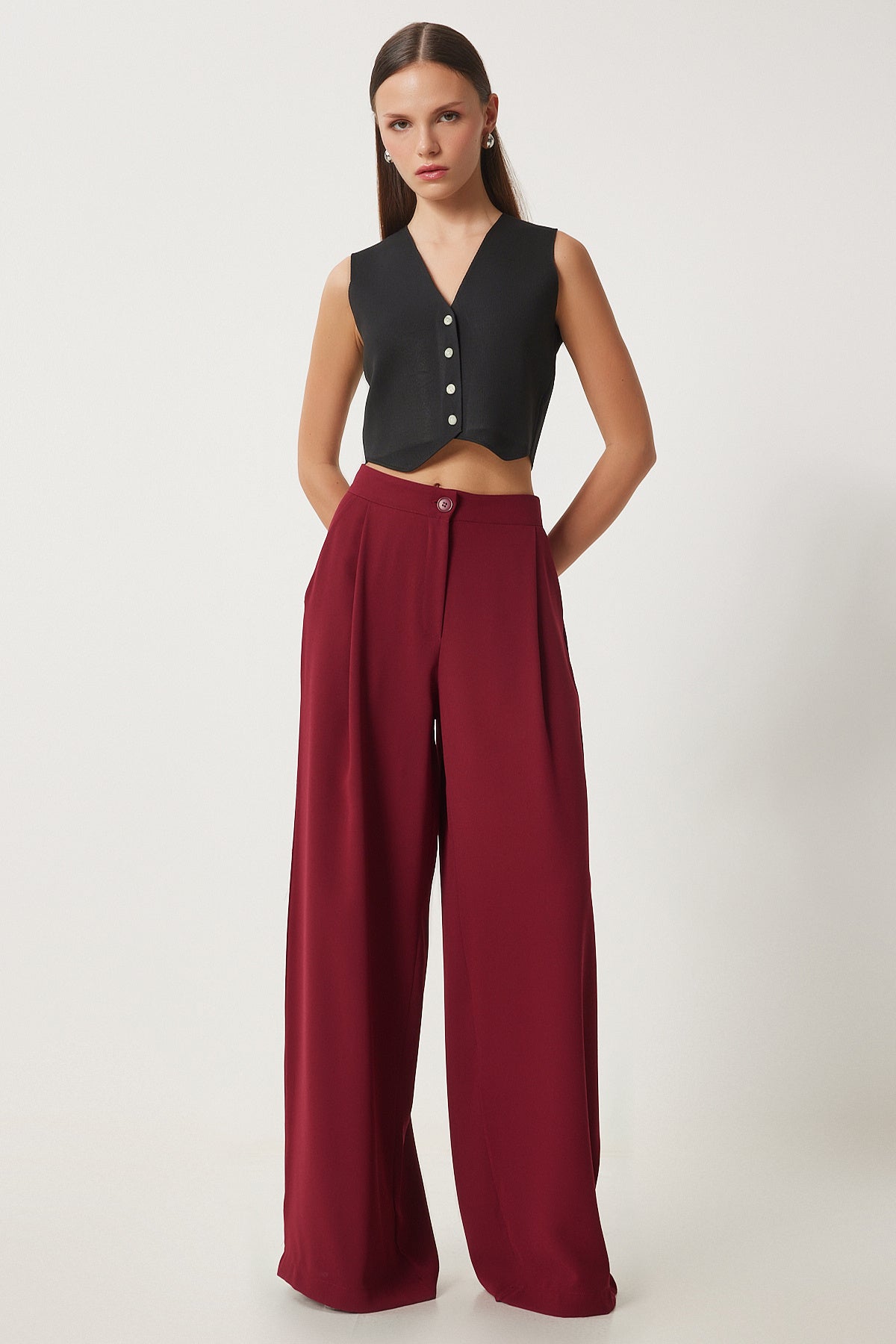 Bordo Cepli Dokuma Palazzo Pantolon UL00052