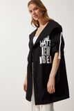 Siyah Baskılı Oversize Gabardin Ceket SA00023