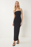 Siyah Straplez Yaka Midi Sandy Elbise UB00347