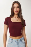 Bordo Basic Crop Örme Bluz FW00007