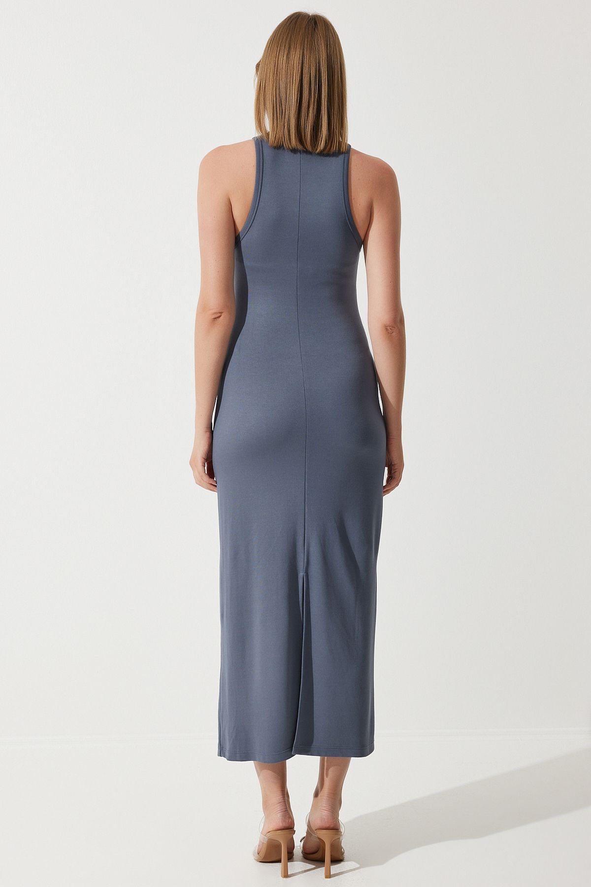 Füme Halter Yaka Yazlık Çelik Örme Uzun Elbise BP00159