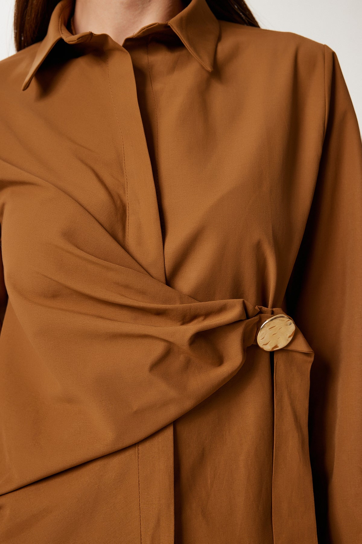 Camel Altın Aplikeli Poplin Gömlek US00975