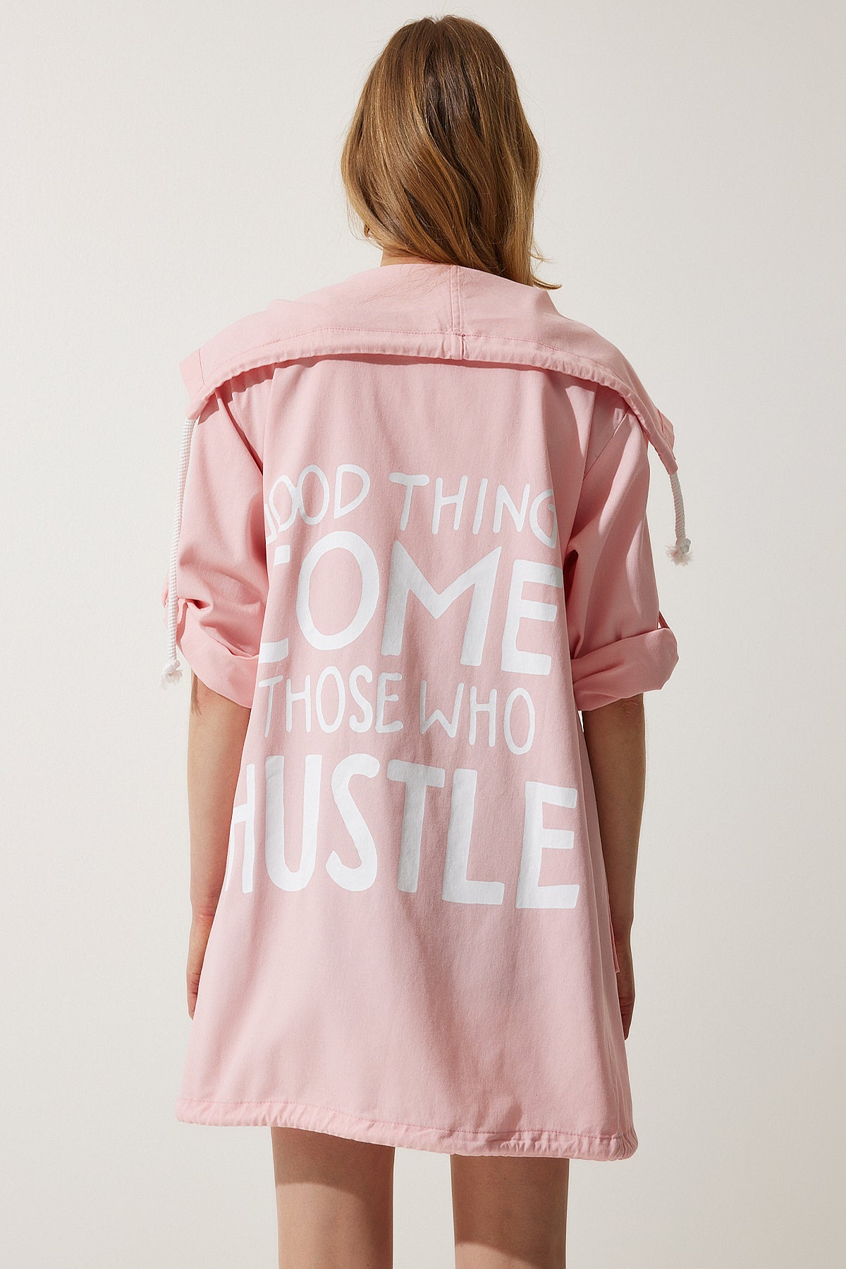 Pembe Baskılı Oversize Gabardin Ceket SA00023