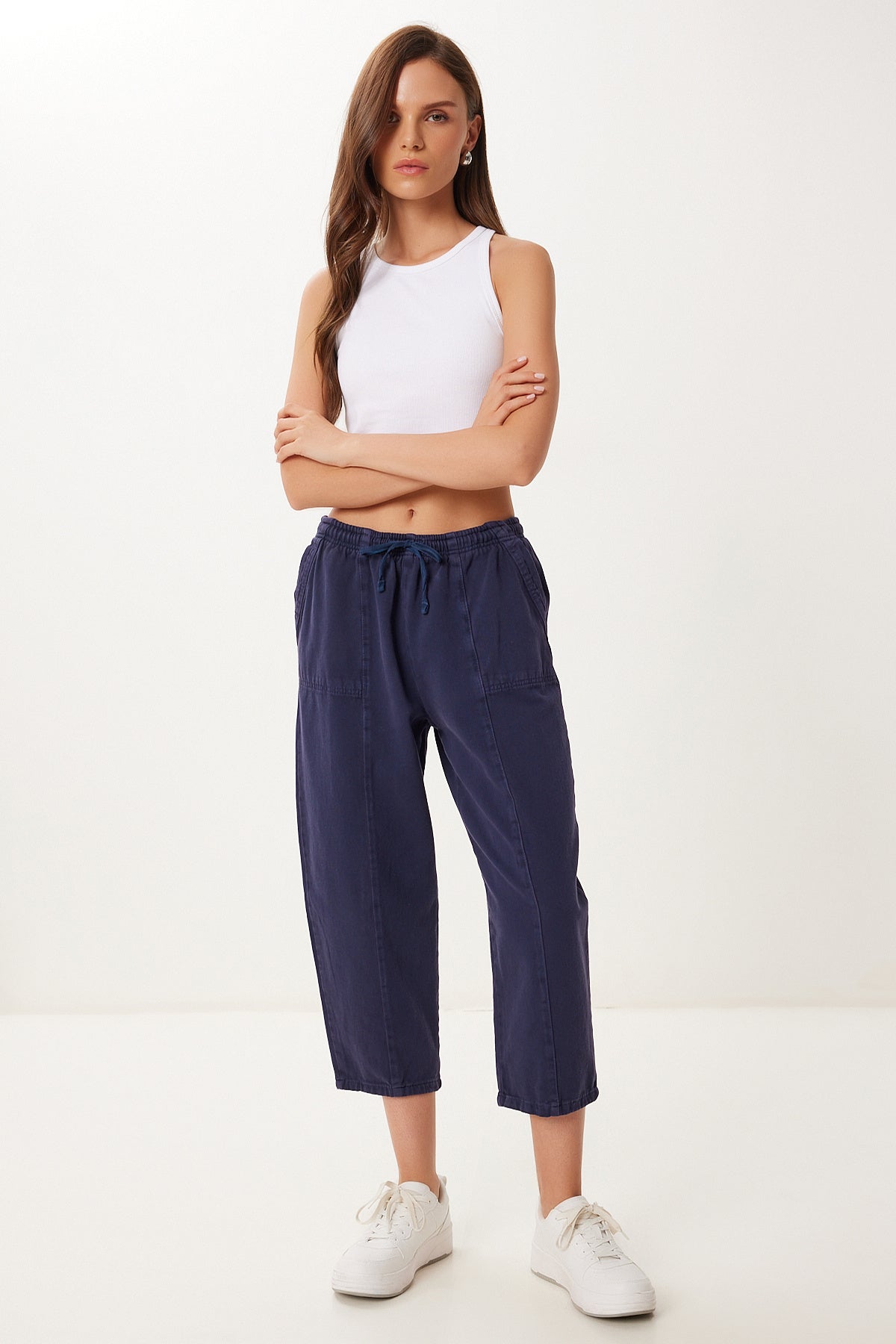 Lacivert Capri Rahat Gabardin Pantolon GP00019