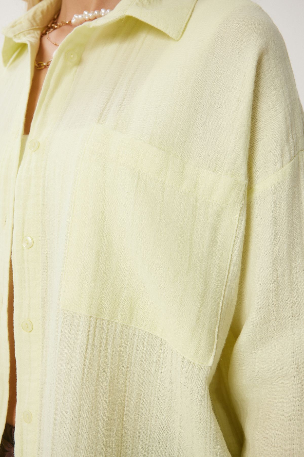 Açık Sarı Oversize Basic Müslin Gömlek  MX00150
