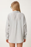 Açık Gri Oversize Kırışık Dokuma Gömlek AN00249