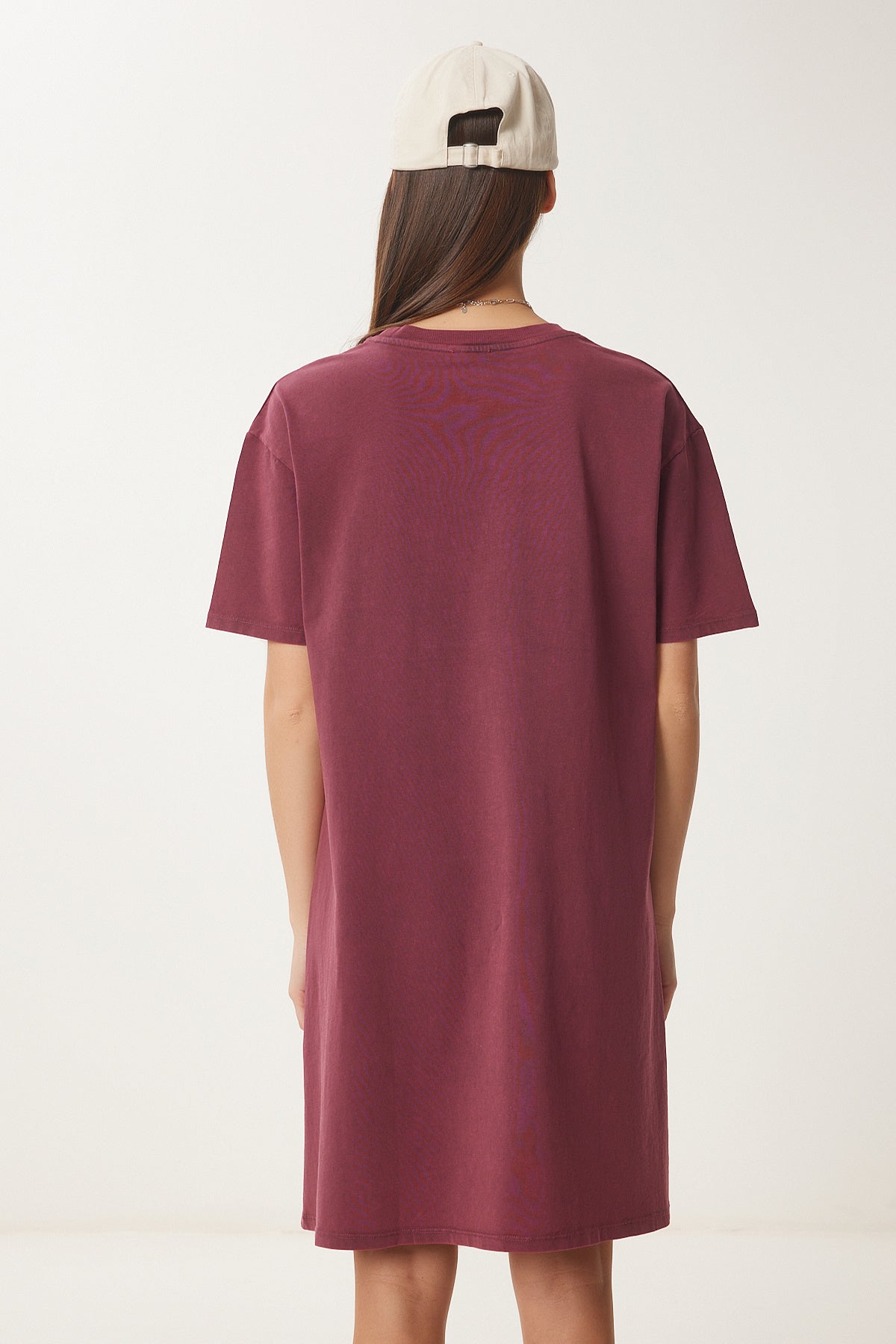 Bordo Soluk Efektli Basic Örme Elbise BF00102