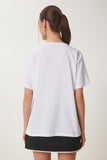Beyaz Çiçek Armalı Pamuklu Örme T-Shirt ZV00295