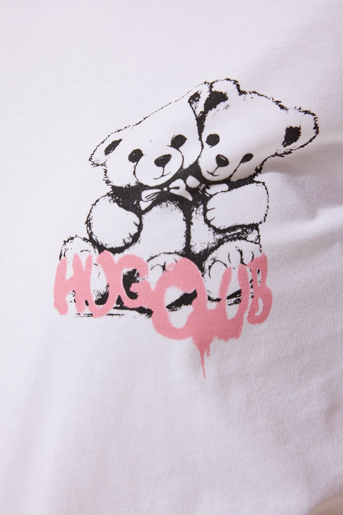 Beyaz Ayıcık Baskılı Örme T-Shirt MC00277