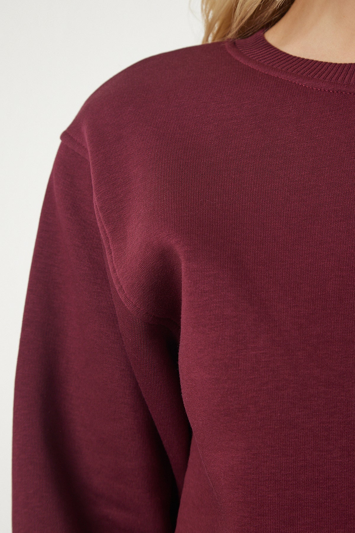 Bordo Şardonlu Crop Sweatshirt UB00178