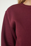 Bordo Şardonlu Crop Sweatshirt UB00178