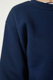 Lacivert Bisiklet Yaka Şardonlu Crop Örme Sweatshirt  BF00085