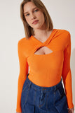 Oranj Cut Out Detaylı Fitilli Örme Bluz SF00005
