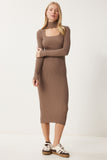 Vizon Cut Out Detaylı Dik Yaka Fitilli Triko Elbise FN03388