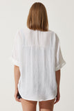 Beyaz Nakışlı Cepli Oversize Keten Ayrobin Gömlek RG00031