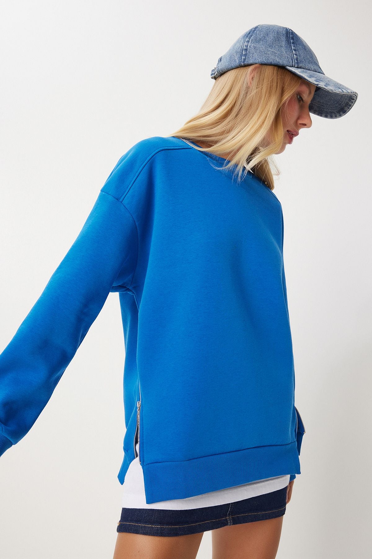 Koyu Mavi Fermuar Detaylı Şardonlu Örme Sweatshirt UB00148