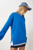 Koyu Mavi Fermuar Detaylı Şardonlu Örme Sweatshirt UB00148