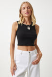 Siyah Halter Yaka Crop Örme Bluz DZ00030